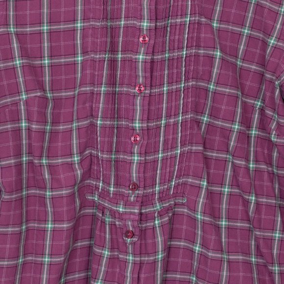 LL Bean Smocked Button Down Plaid Shirt Women's Size Small - Picture 3 of 7